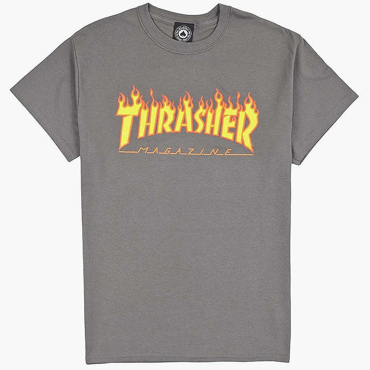 Camiseta Thrasher Logo Flame Gris Hombre