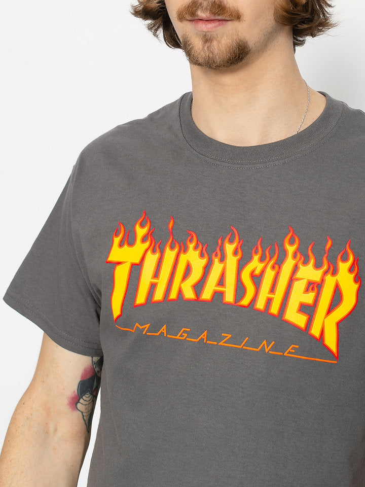 Camiseta Thrasher Logo Flame Gris Hombre