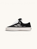 Tenis de skate FRIDAY.COM.CO Straye Dixon Logan Puff en ante negro con detalles de llamas blancas y suela gruesa