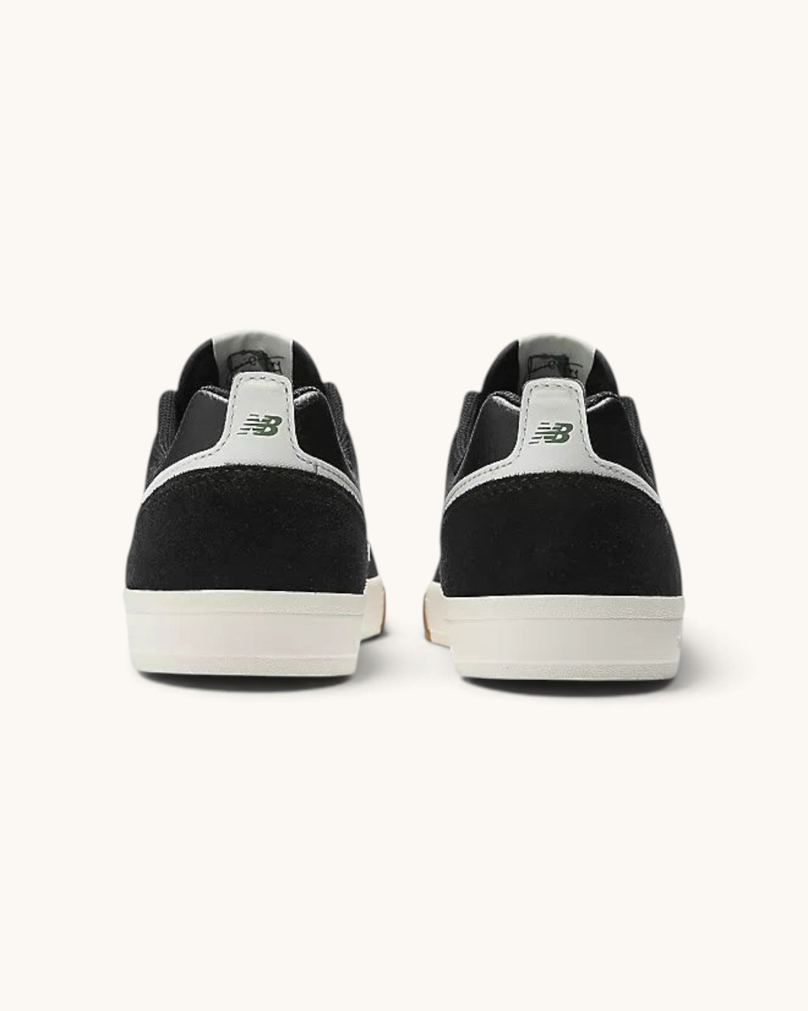 FRIDAY.COM.CO New Balance Numeric 306 skate shoes in black suede and mesh with white vulcanized soles, rear view.
