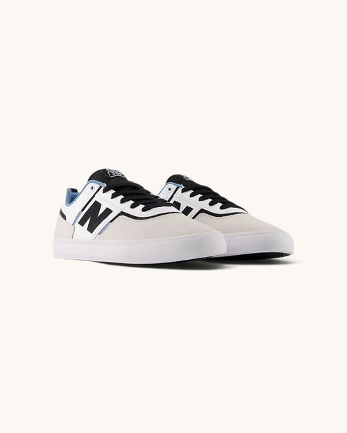 FRIDAY.COM.CO New Balance Numeric 306 skate shoes in white suede and mesh with black accents and vulcanized sole.