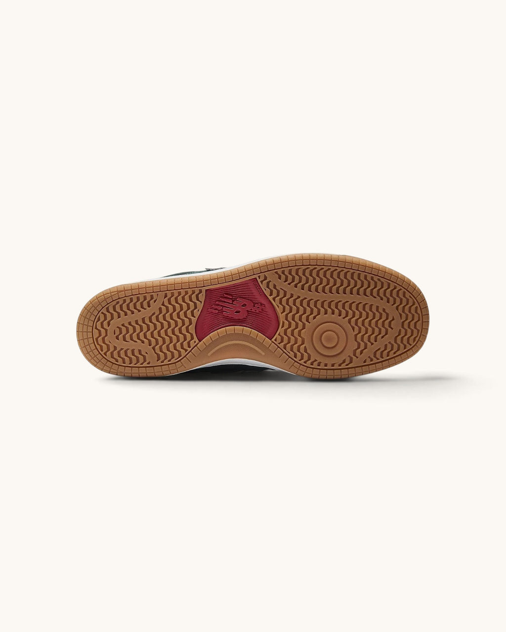 FRIDAY.COM.CO New Balance Numeric 480 Jamie Foy skate shoe gum rubber outsole with red pivot point detail
