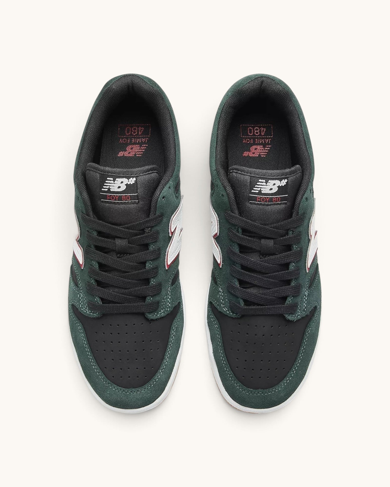 FRIDAY.COM.CO New Balance Numeric 480 Jamie Foy skate shoes in forest green and black suede and synthetic leather