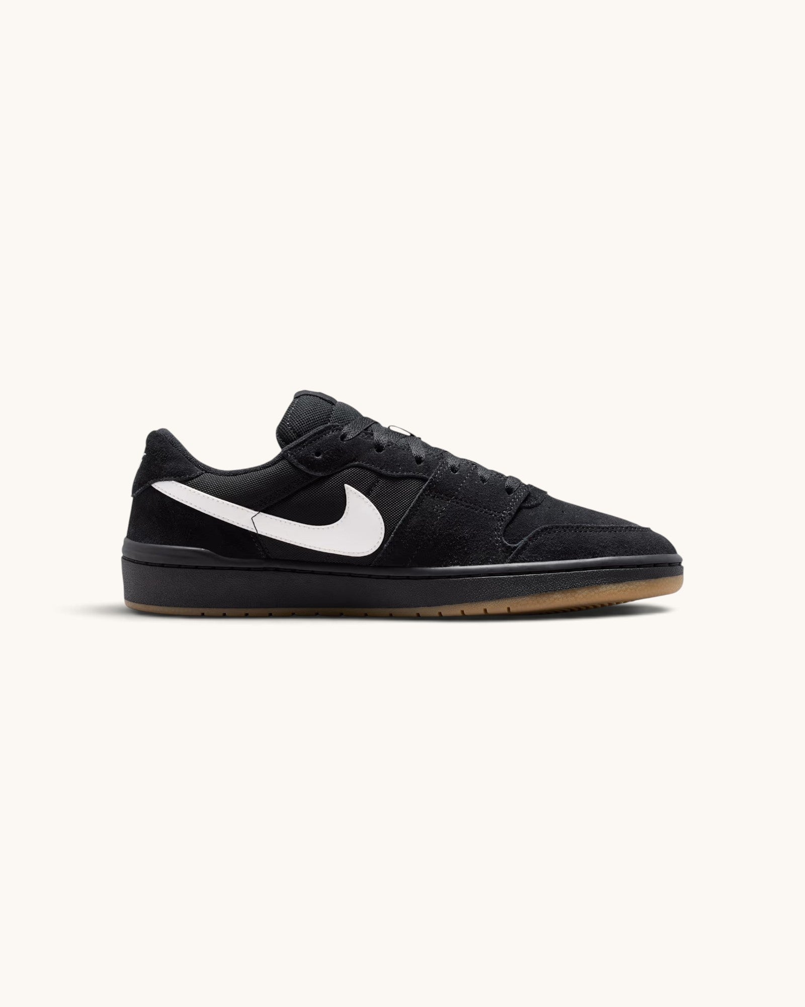 FRIDAY.COM.CO Nike SB Code 58 sneakers in black suede and mesh with a white swoosh and gum rubber sole.
