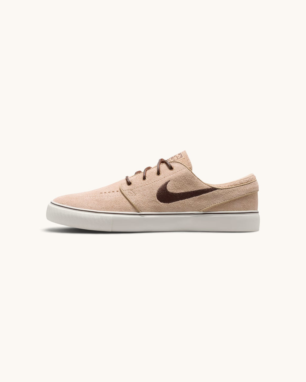 FRIDAY.COM.CO Nike SB Zoom Janoski OG+ skate shoes in light chocolate suede with a dark brown Swoosh and white sole.
