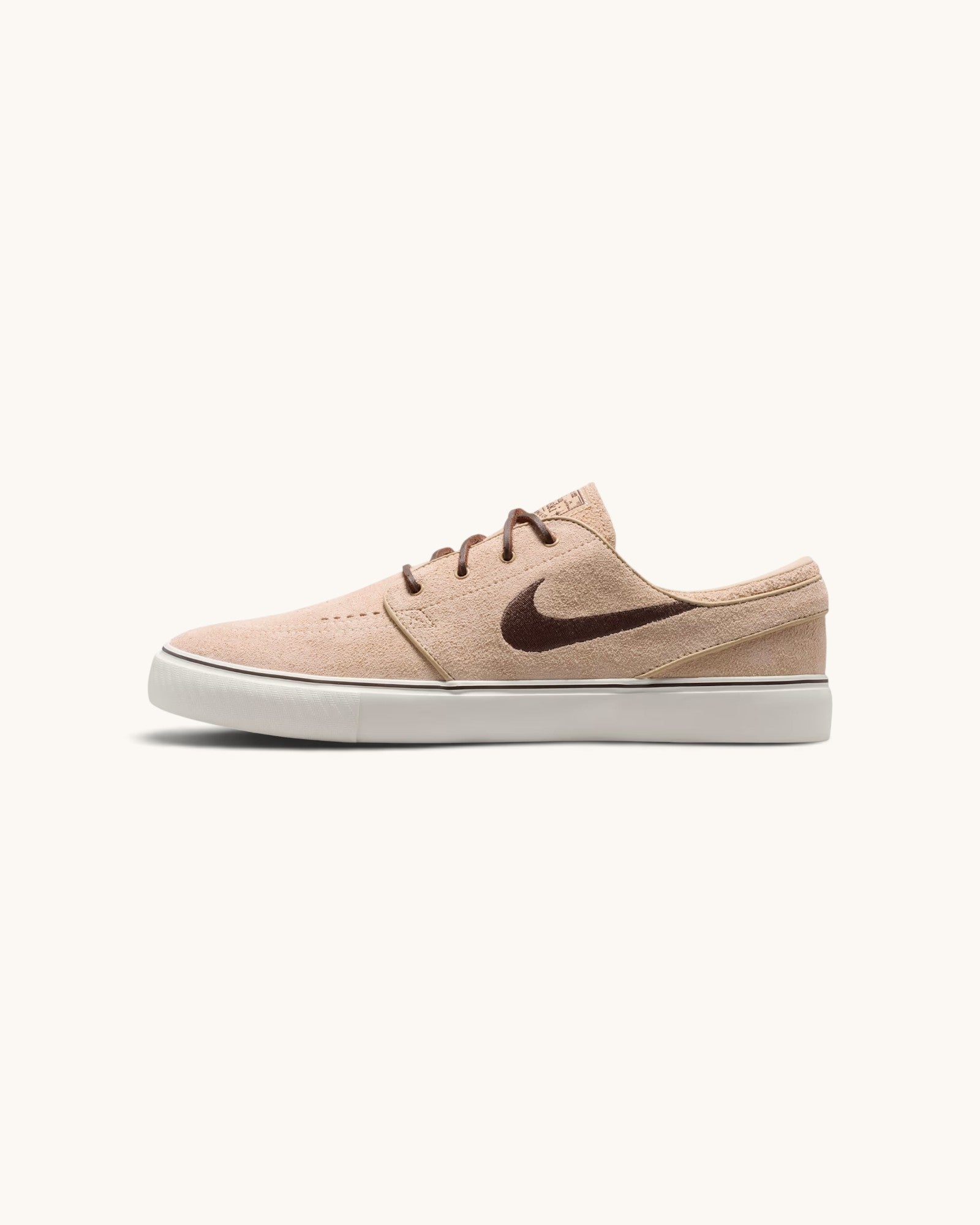 FRIDAY.COM.CO Nike SB Zoom Janoski OG+ skate shoes in light chocolate suede with a dark brown Swoosh and white sole.