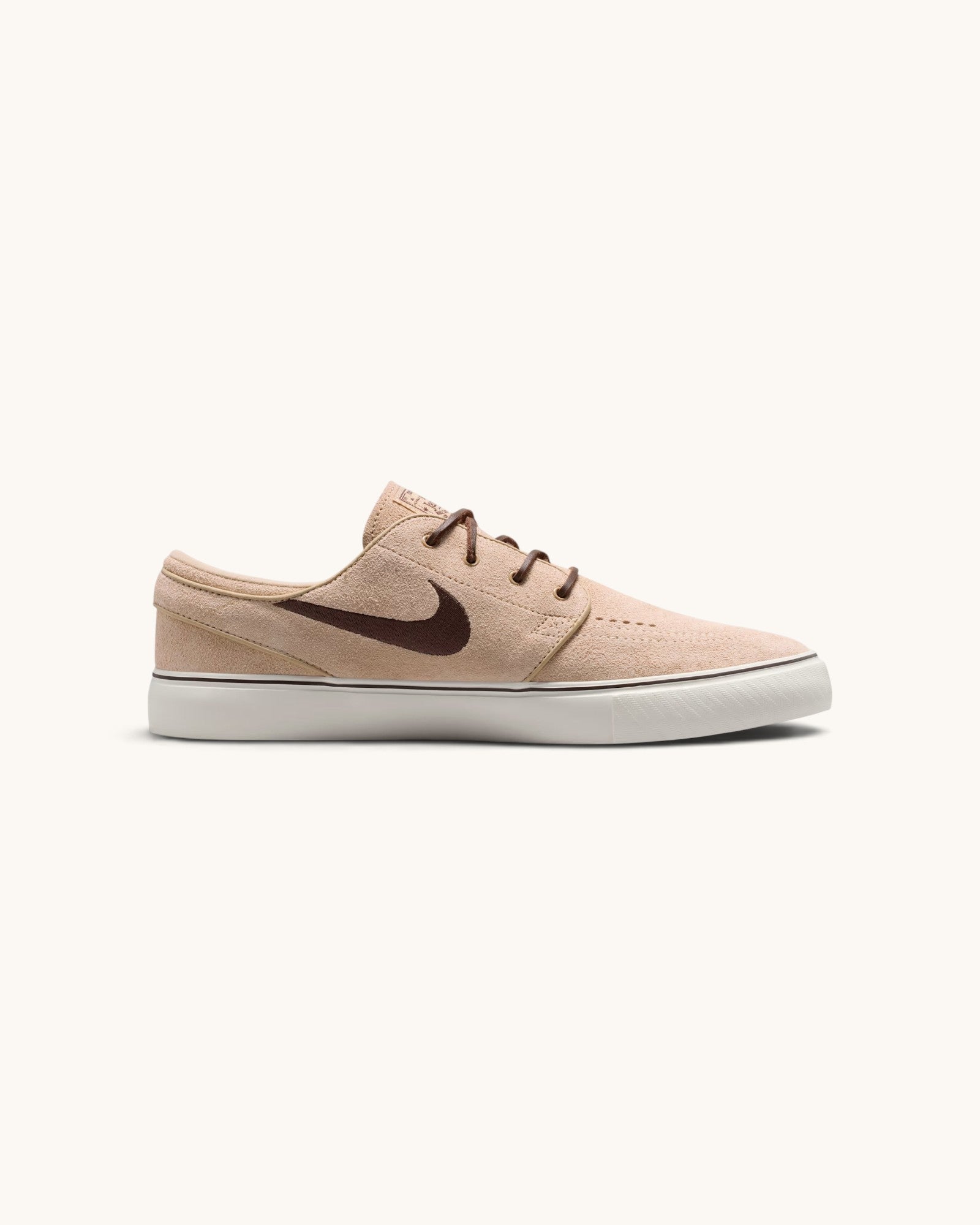FRIDAY.COM.CO Nike SB Zoom Janoski OG+ skate shoes in light chocolate suede with a dark brown Swoosh and white sole.