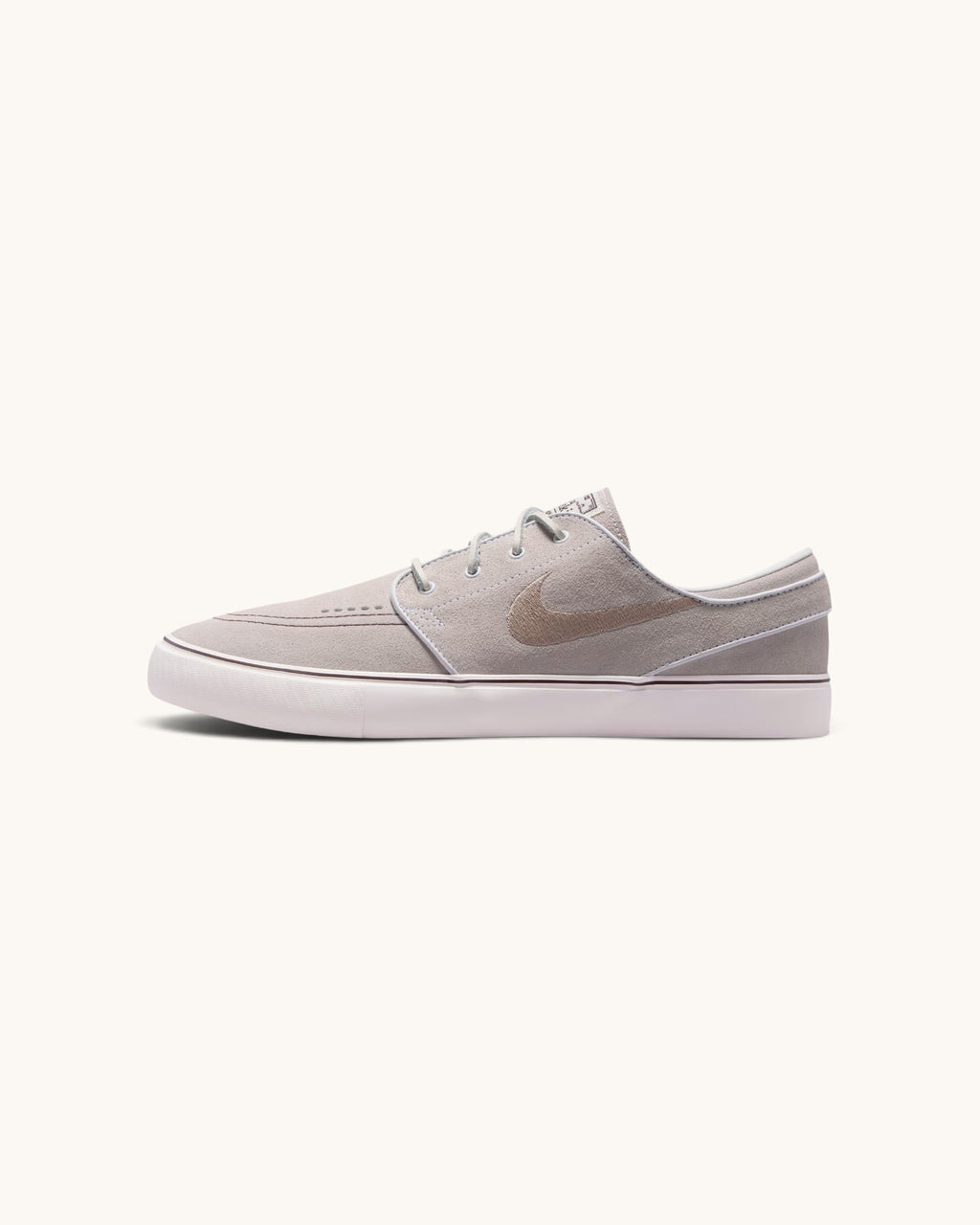 FRIDAY.COM.CO Nike SB Zoom Janoski OG+ skate shoes in light chocolate linen suede with a side Swoosh profile view