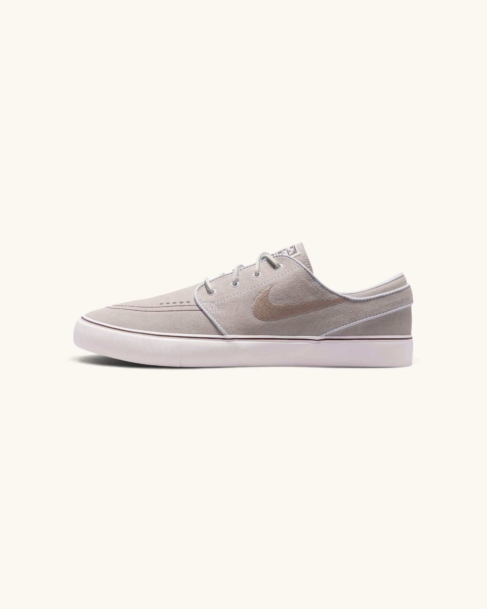 FRIDAY.COM.CO Nike SB Zoom Janoski OG+ skate shoes in light chocolate linen suede with a side Swoosh profile view