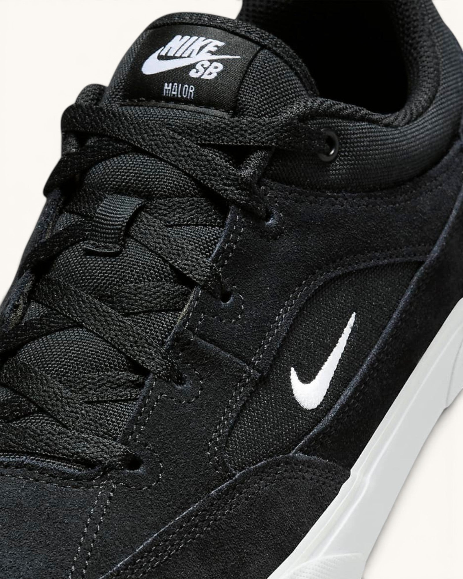 FRIDAY.COM.CO Nike SB Malor skate shoes in black suede and mesh with white swoosh and vulcanized sole