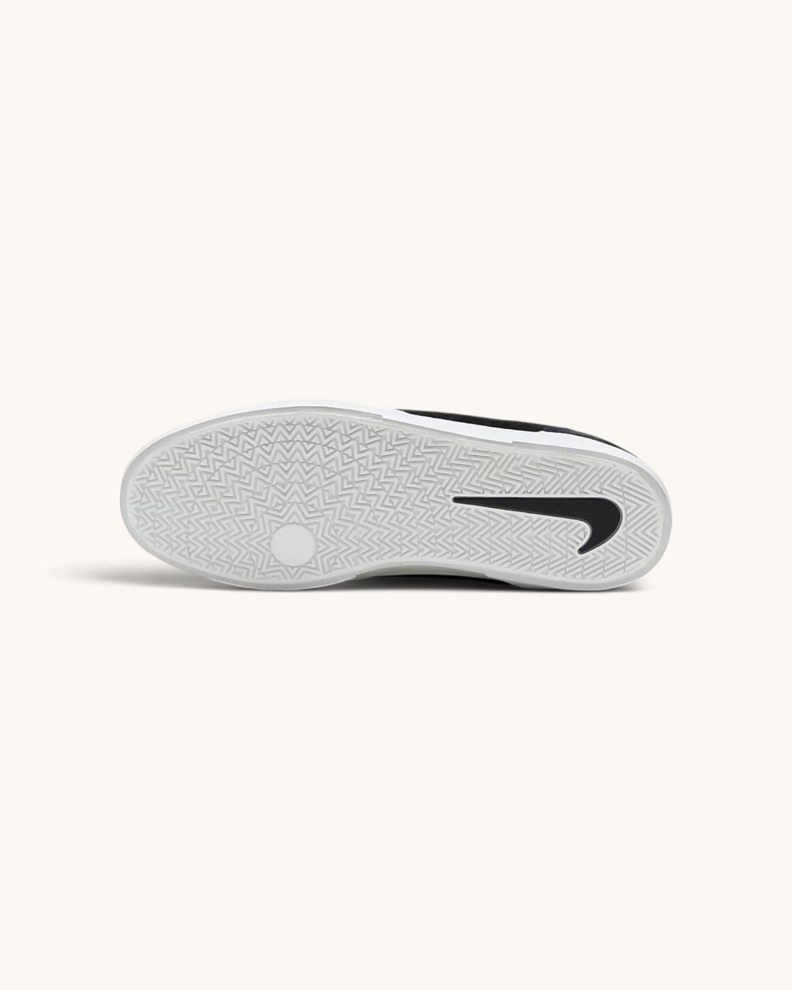 FRIDAY.COM.CO Nike SB Malor skate shoe showing the white vulcanized rubber outsole with black Swoosh branding