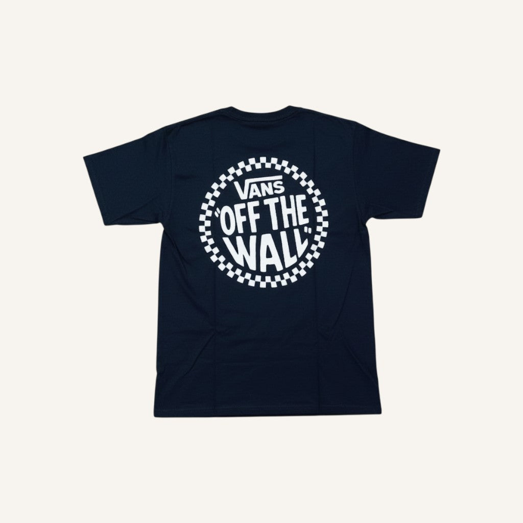 Camiseta Vans azul marino de algodón para hombre con logo circular "Off The Wall" en blanco.