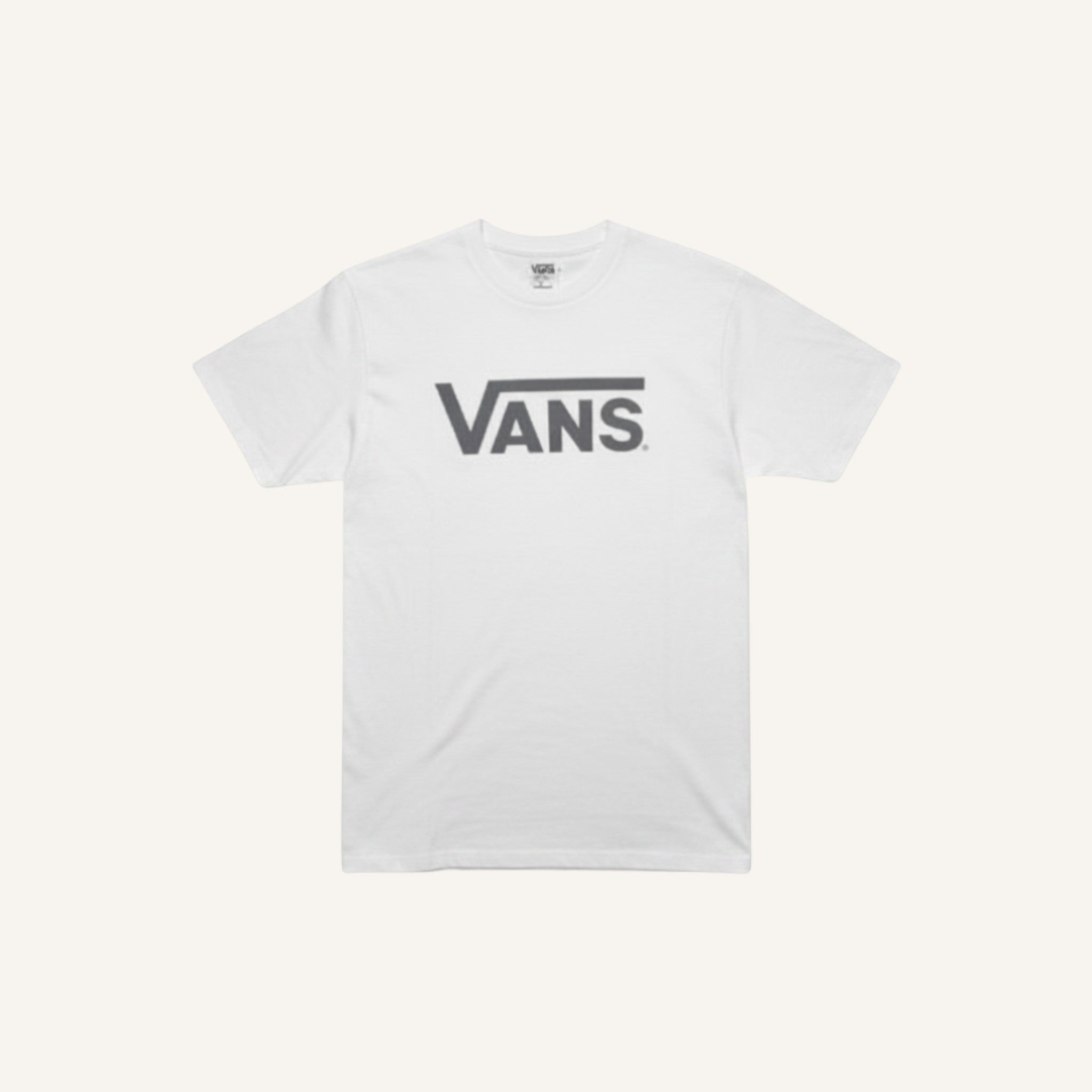 Camiseta blanca de algodón para hombre de FRIDAY.COM.CO con el logo de Vans en gris en el pecho.
