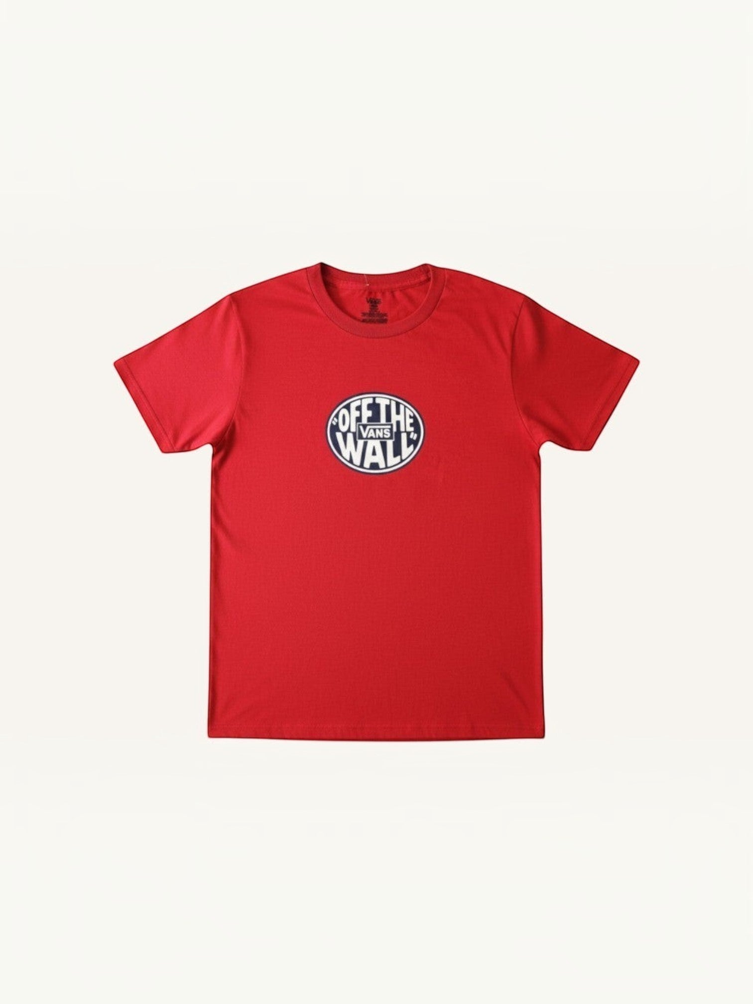 Camiseta roja de algodón FRIDAY.COM.CO para hombre con logo ovalado Vans Off The Wall en el pecho.