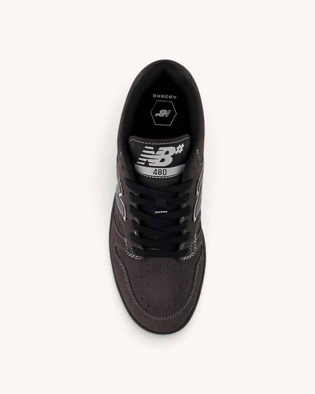 Zapatillas FRIDAY.COM.CO New Balance Numeric 480 Jamie Foy en gamuza negra con detalles blancos, vista superior