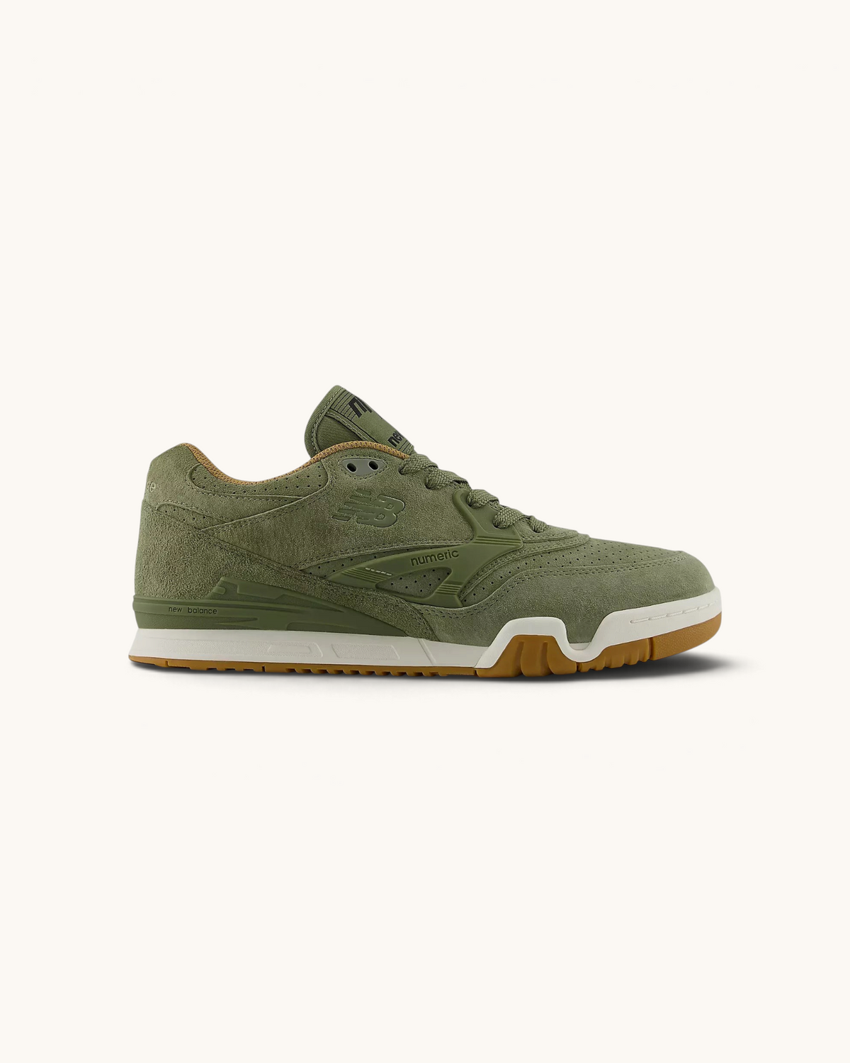 Tenis FRIDAY.COM.CO New Balance Numeric 770 en color verde oliva con ante y suela de goma para skateboarding