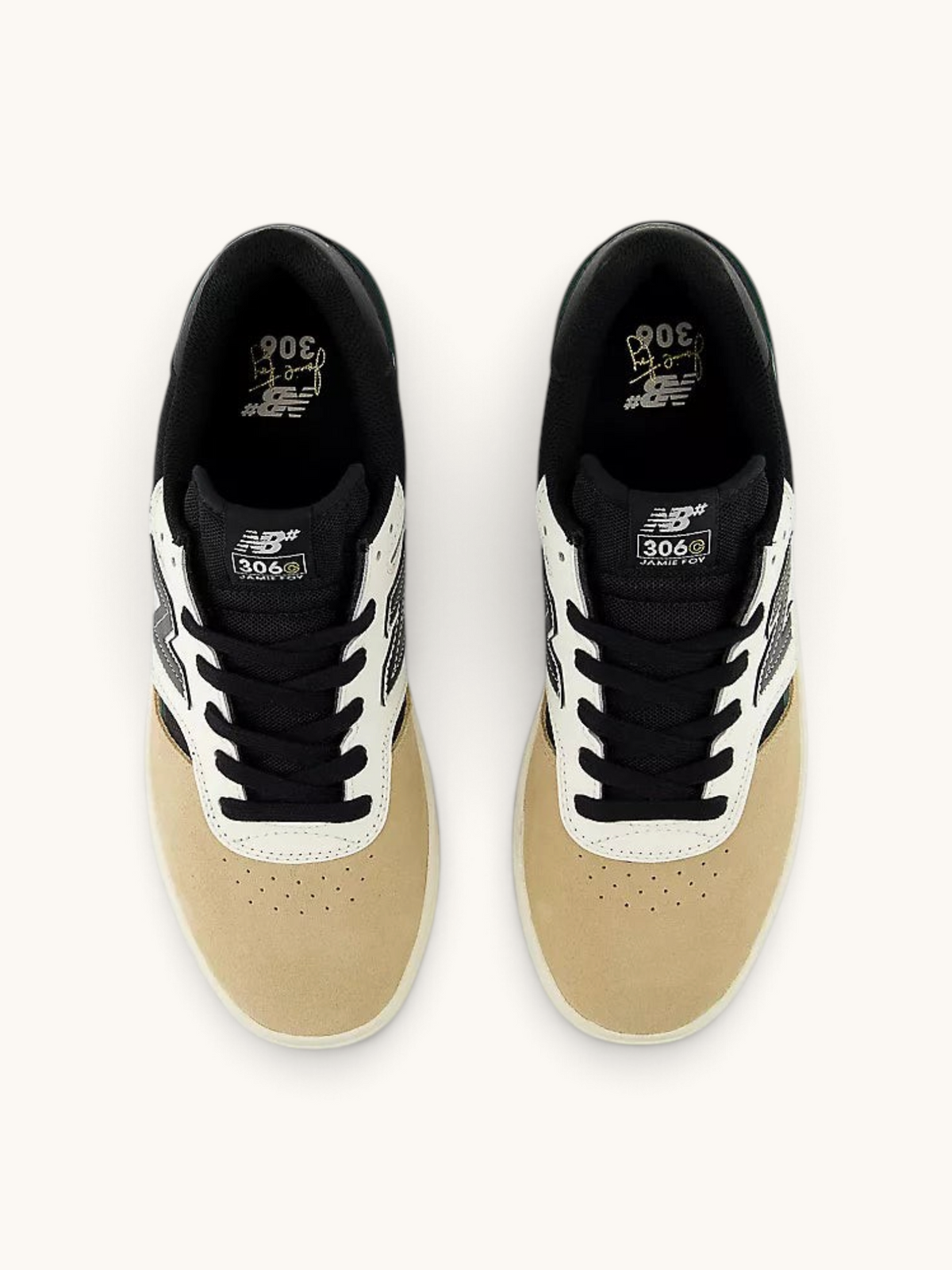 Zapatillas de skate FRIDAY.COM.CO New Balance Numeric 306 en ante beige y malla negra con vista superior
